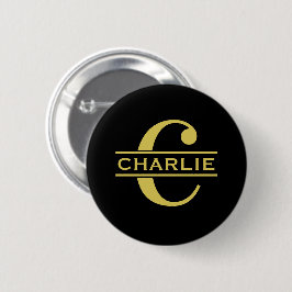 Personalisierte Monogramm und Name Schwarz und Gol Button
