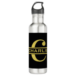 Personalisierte Monogramm und Name Schwarz und Gol Edelstahlflasche