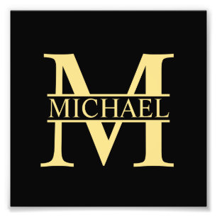 Personalisierte Monogramm und Name Schwarz und Gol Fotodruck