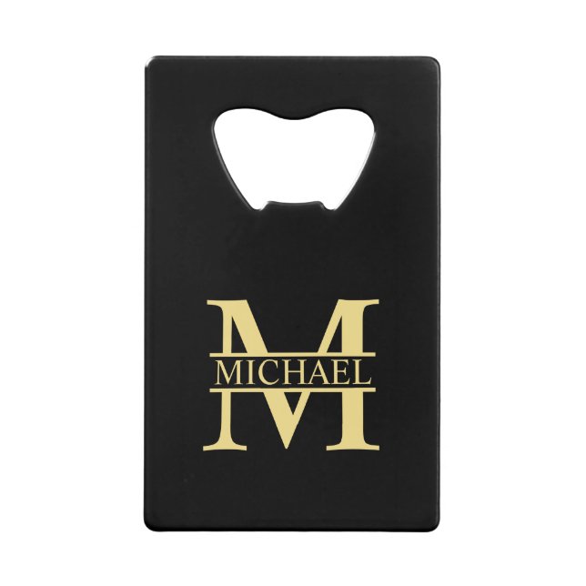Personalisierte Monogramm und Name Schwarz und Gol Geldbeutel Flaschenöffner (Vorderseite)