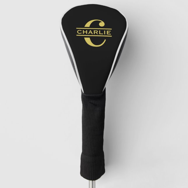 Personalisierte Monogramm und Name Schwarz und Gol Golf Headcover (Vorderseite)