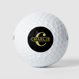 Personalisierte Monogramm und Name Schwarz und Gol Golfball