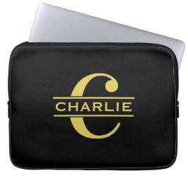 Personalisierte Monogramm und Name Schwarz und Gol Laptopschutzhülle