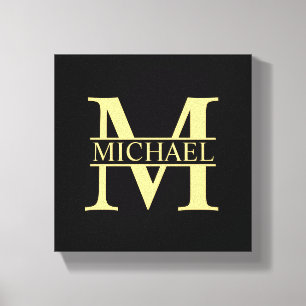 Personalisierte Monogramm und Name Schwarz und Gol Leinwanddruck