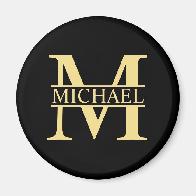Personalisierte Monogramm und Name Schwarz und Gol Magnet (Vorne)