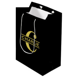 Personalisierte Monogramm und Name Schwarz und Gol Mittlere Geschenktüte
