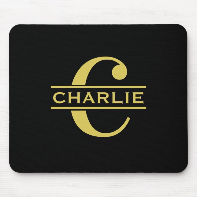 Personalisierte Monogramm und Name Schwarz und Gol Mousepad (Vorne)