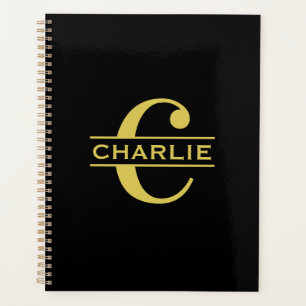 Personalisierte Monogramm und Name Schwarz und Gol Planer