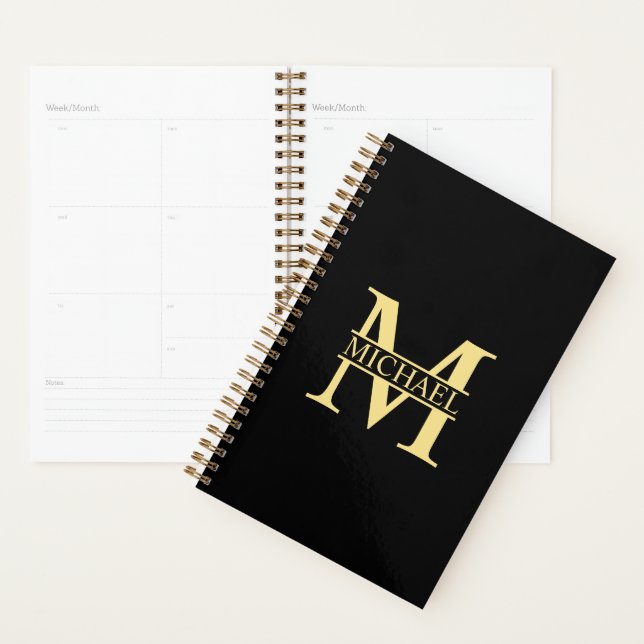 Personalisierte Monogramm und Name Schwarz und Gol Planer (Anzeige)