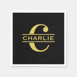 Personalisierte Monogramm und Name Schwarz und Gol Serviette