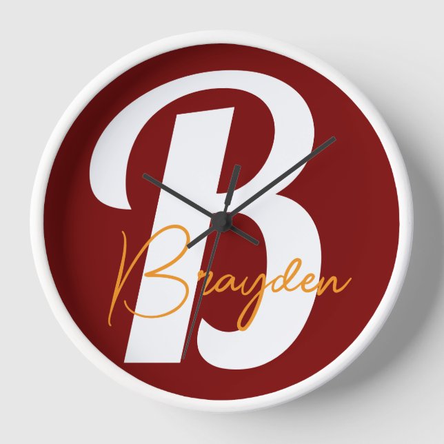 Personalisierte Monogramm-Wandleuchte Uhr (Vorderseite)