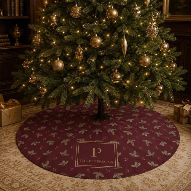 Personalisierte Monogramm-Weihnachtsbaumdecke Polyester Weihnachtsbaumdecke (Personalized Monogram Christmas Tree Skirt)