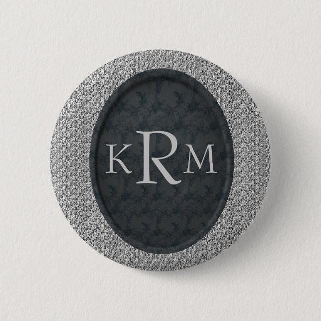 Personalisierte Monogrammanfangsbuchstaben Schwarz Button (Vorderseite)