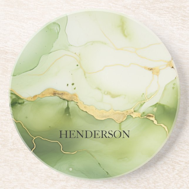 Personalisierte Monogramme für moderne Sage Green  Getränkeuntersetzer (Vorne)