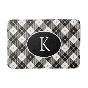 Personalisierte monogrammierte Schwarz Weiß Gold K Badematte