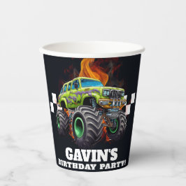 Personalisierte Monster Truck Geburtstagsparty Pappbecher