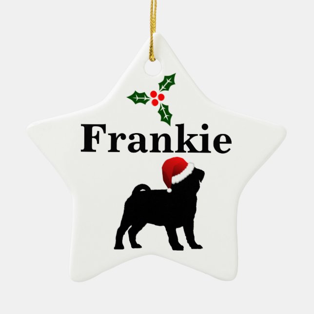 Personalisierte Mops-Hundeweihnachtsverzierung Keramik Ornament (Vorne)