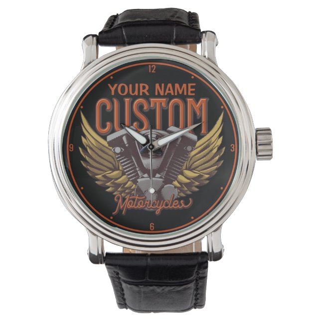 Personalisierte Motorrad-Adlerwochenfahrer-Garage Armbanduhr (Vorderseite)