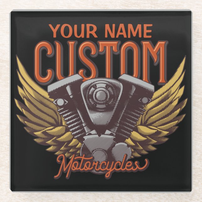 Personalisierte Motorrad-Adlerwochenfahrer-Garage Glasuntersetzer (Vorderseite)