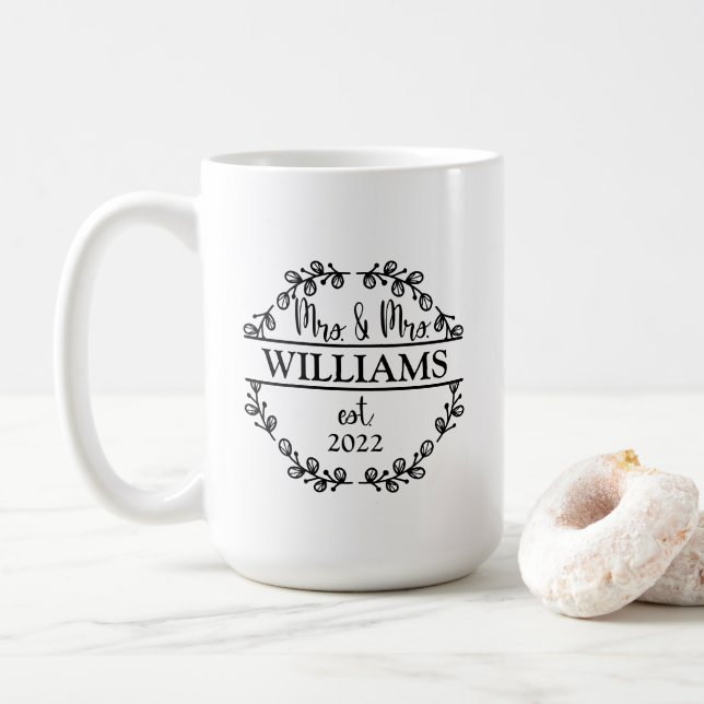 Personalisierte Mr. and Mrs. Newlywed Kaffeetasse (Mit Donut)