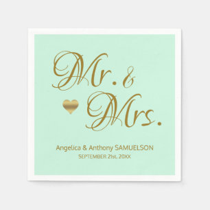 Personalisierte Mr. & Mrs. Mint Green Gold Wedding Serviette