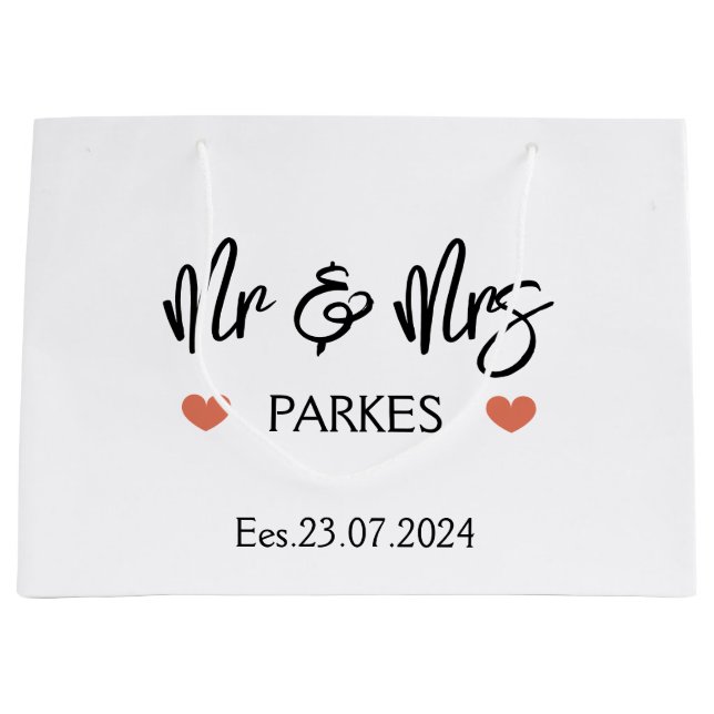 Personalisierte Mr. & Mrs. Wedding Day Geschenktas Große Geschenktüte (Vorderseite)