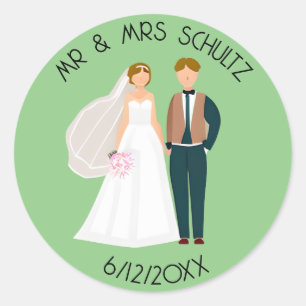 Personalisierte Mr und Mrs Braut und Bräutigam Runder Aufkleber