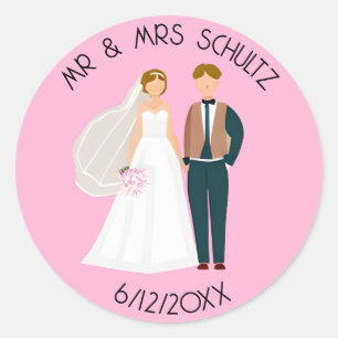 Personalisierte Mr und Mrs Braut und Bräutigam Runder Aufkleber