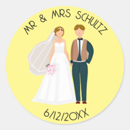 Personalisierte Mr. und Mrs. Bride and Groom Aquam Runder Aufkleber