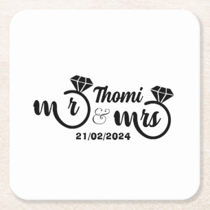 personalisierte Mr und Mrs elegante Hochzeit Rechteckiger Pappuntersetzer