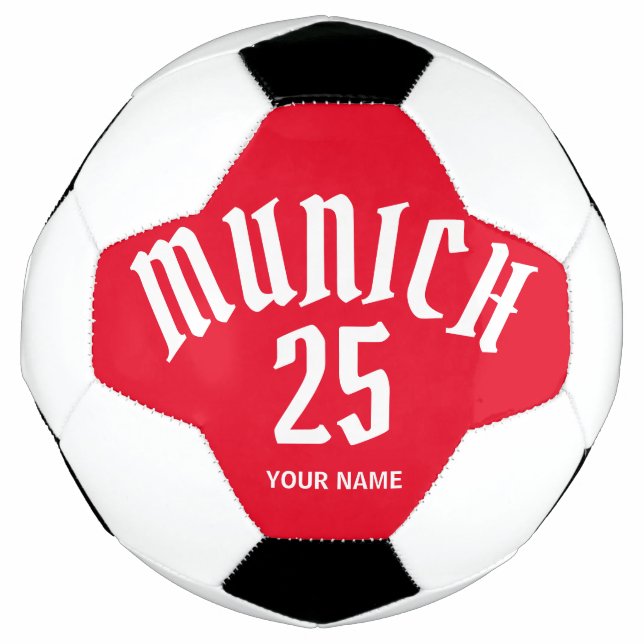 Personalisierte Münchner Rote Nummer und Name Fußball (Vorderseite)
