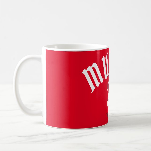 Personalisierte Münchner Rote Nummer und Name Kaffeetasse (Links)