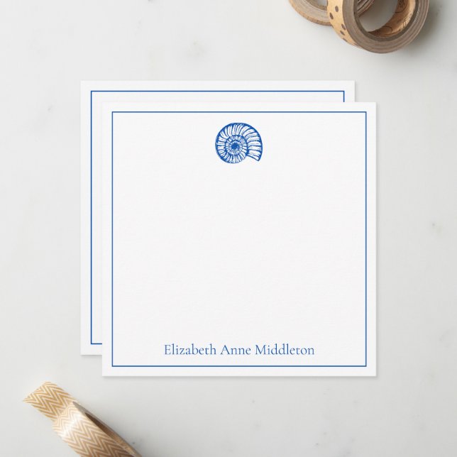 Personalisierte Muschel in Blau und Weiß Mitteilungskarte (Vorderseite/Rückseite Beispiel)