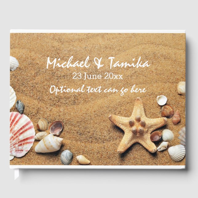 Personalisierte Muscheln am Strand Hochzeitsgast Gästebuch (Vorderseite)