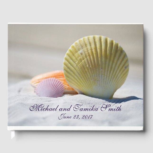 Personalisierte Muscheln auf der Hochzeit am Stran Gästebuch (Vorderseite)