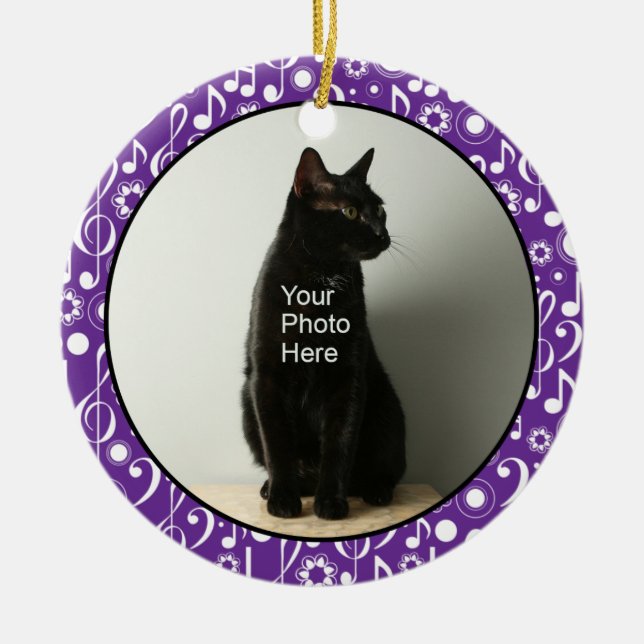 Personalisierte Musiknoten Foto Ornament - Lila (Vorne)
