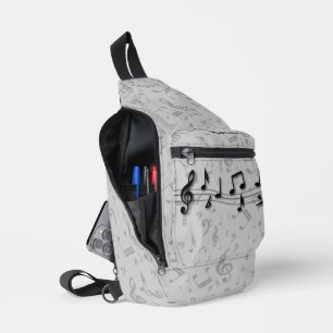 Personalisierte Musiknoten Schwarz und Grau Crossbody Bag
