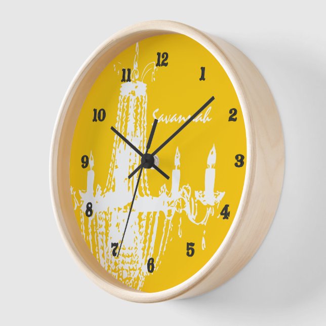 Personalisierte Mustard Yellow Chandele Wall Clock Wanduhr (Winkel)