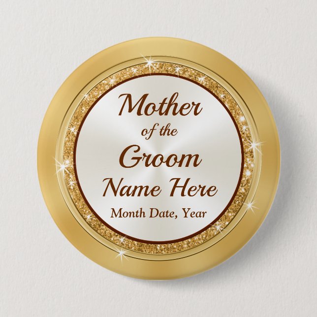 Personalisierte Mutter des Groom Buttons, Gold The Button (Vorderseite)