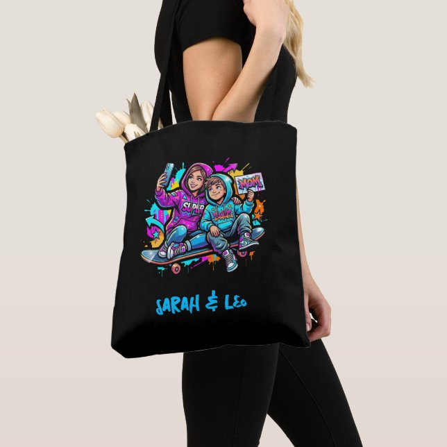 Personalisierte Mutter & Sohn Graffiti Kunst Schwa Tasche (Von Nahem)