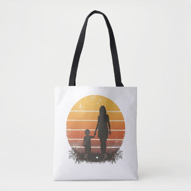 Personalisierte Mutter-und-Kind-Sonnenuntergangs-S Tasche (Vorderseite)