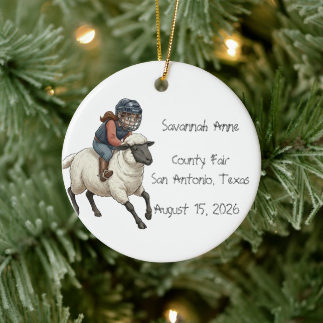 Personalisierte Mutton Bustin Rodeo Mädchen Keramik Ornament (Baum)