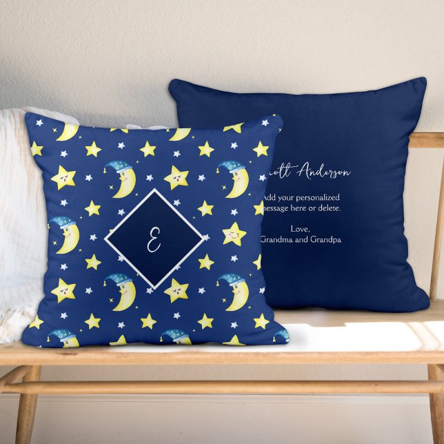 Personalisierte Nachricht Moon and Stars Blue Kissen (Von Creator hochgeladen)