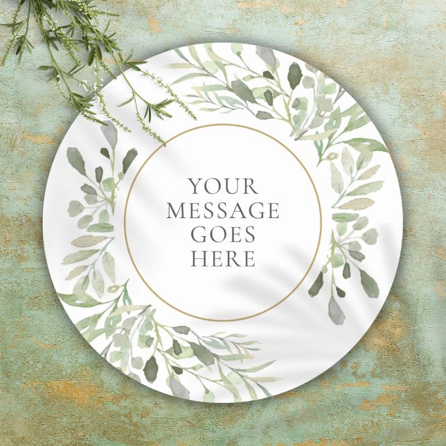 Personalisierte Nachrichtengrün Runder Aufkleber (Personalized Message Watercolor Greenery Classic Round Sticker)