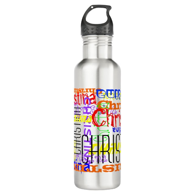 Personalisierte Name-Collage bunt Trinkflasche (Vorderseite)