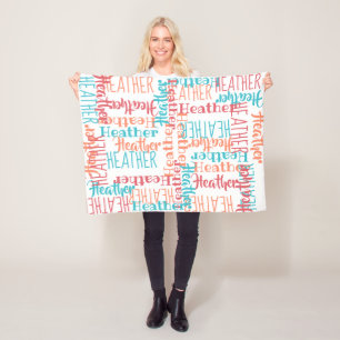 Personalisierte Name-Collagen-Türkis-Orange Fleecedecke