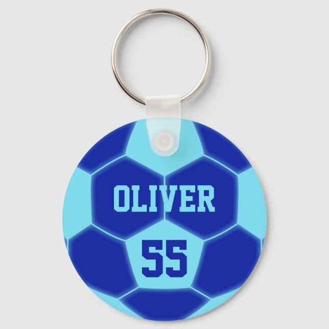 Personalisierte Name Nummer Blue Blue Soccer Ball Schlüsselanhänger (Vorderseite)