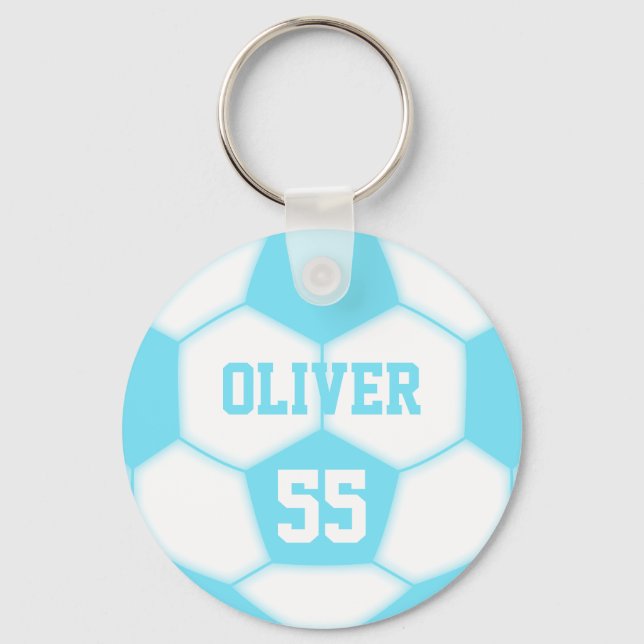 Personalisierte Name Nummer Blue Soccer Ball Schlüsselanhänger (Vorderseite)