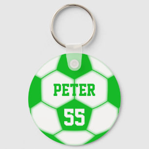 Personalisierte Name Nummer Grüner Fußballball Schlüsselanhänger