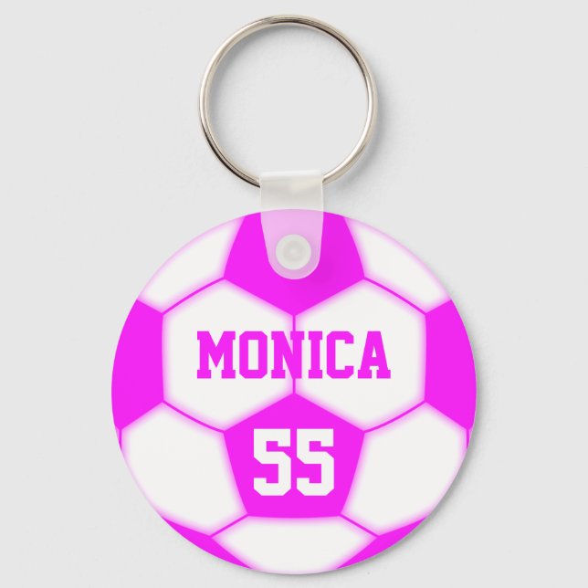 Personalisierte Name Nummer Rosa Fußballball Schlüsselanhänger (Vorderseite)